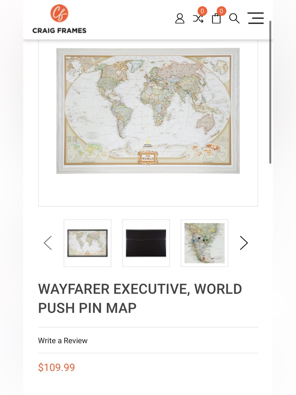 Wayfarer Executive World Push Pin Travel Map Frameless Thick Foam - SHIP ALONE - Picture 3 of 5